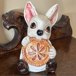 Vintage| 50s White Rabbit and Pie Ceramic Figurine